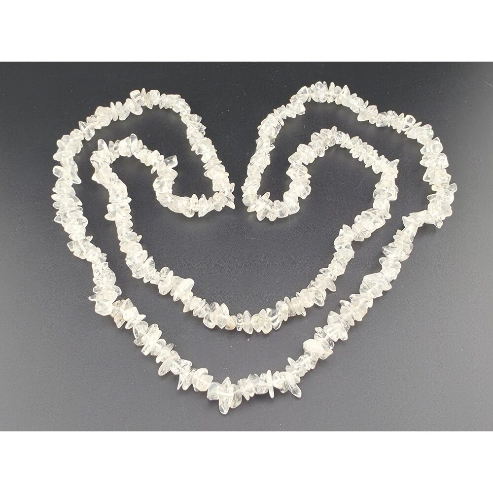 Vintage White Quartz Crystal Chip Beads 36" Necklace